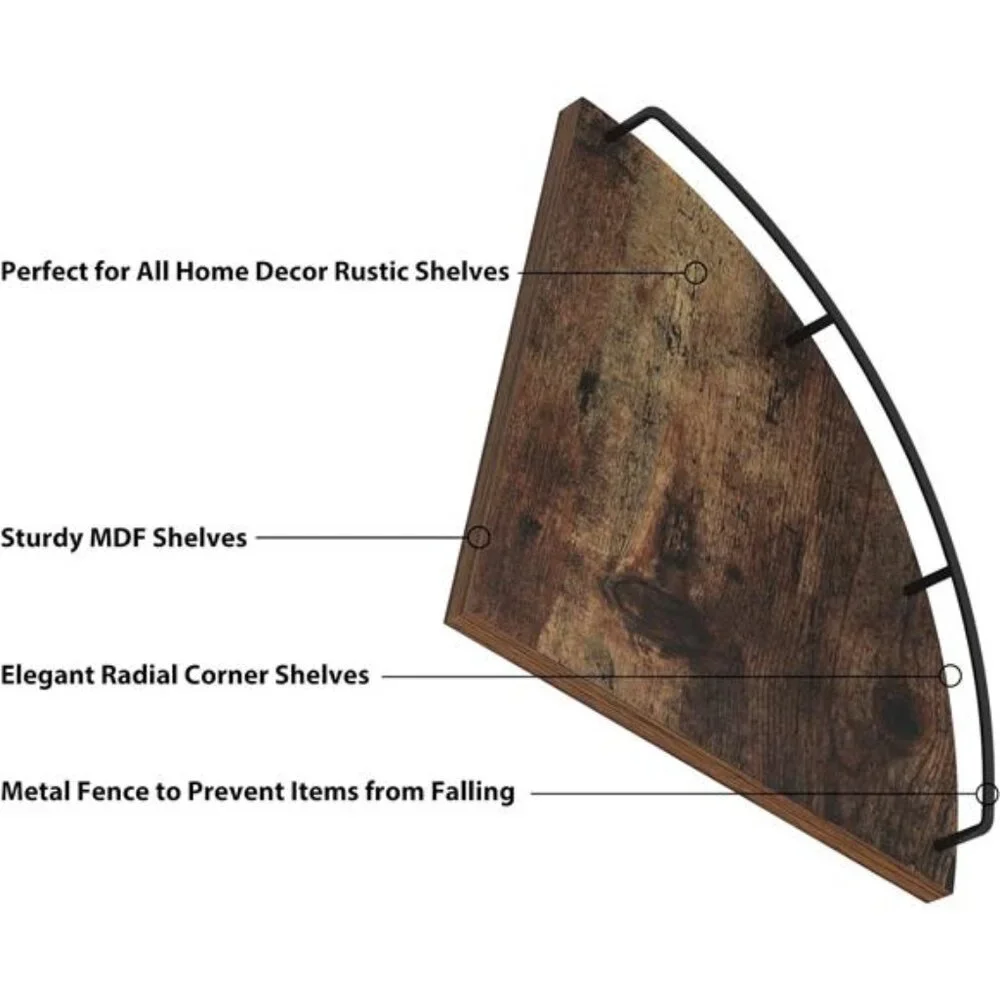 Floating Corner Shelf Wall Mount, Set of 3 Rustic Wood Corner Wall Shelves